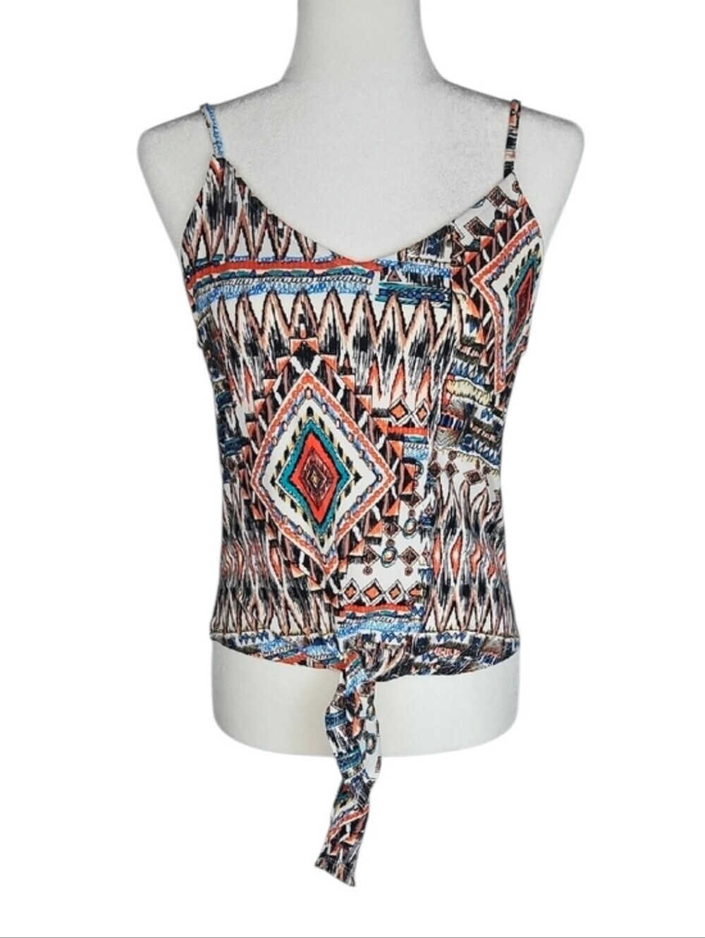 Boho Southwestern Top Western Pront Cowgirl Casual Multicolor Camisole, L